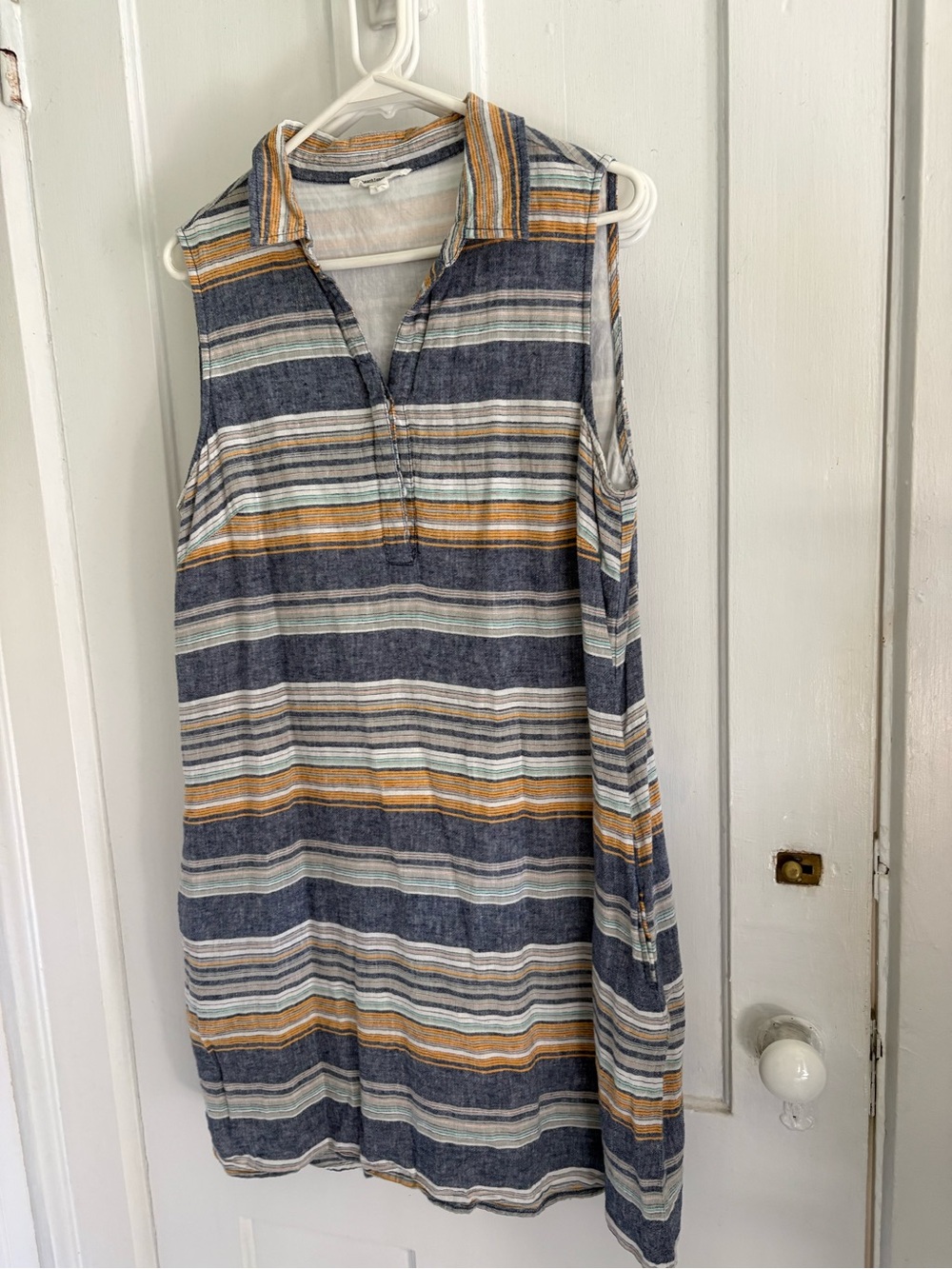 beachlunchlounge Sleeveless Striped Midi Dress in Navy, Mustard & Cream